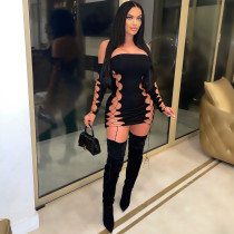 Sexy Hollow Tie Off Shoulder Mini Dress GOSD-OS6673