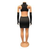 Fashion Sexy Slim Hollow Solid Color Mini Dress GOSD-OS6626
