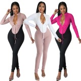 Casual Patchwork Zipper Skinny Jumpsuit FENF-252