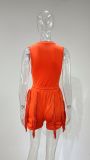 Plus Size Solid Sleeveless Tassel Shorts 2 Piece Sets MUE-7488
