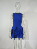 Plus Size Solid Sleeveless Tassel Shorts 2 Piece Sets MUE-7488
