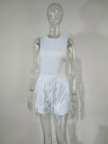 Plus Size Solid Sleeveless Tassel Shorts 2 Piece Sets MUE-7488