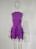 Plus Size Solid Sleeveless Tassel Shorts 2 Piece Sets MUE-7488