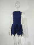 Plus Size Solid Sleeveless Tassel Shorts 2 Piece Sets MUE-7488