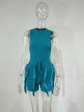 Plus Size Solid Sleeveless Tassel Shorts 2 Piece Sets MUE-7488