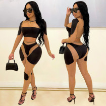 Fashion Mesh Splice Long Sleeve Two Piece Pants Set GOSD-OS6399