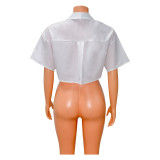 Solid Casual Irregular Short Sleeve Shirt GOSD-OS6715