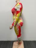 Plus Size Tie Dye Print Drawstring Long Sleeve 2 Piece Sets ME-6028