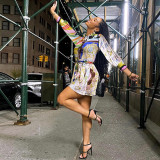 Retro Print Long Sleeve Mini Dress GLF-10111