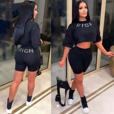 Casual Letter Crop Top And Shorts Two Piece Sets FSXF-344