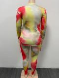Plus Size Tie Dye Print Drawstring Long Sleeve 2 Piece Sets ME-6028