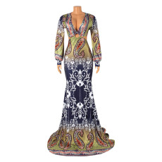 Sexy Hollow Long Sleeve Printed Maxi Dress GOSD-OS6243