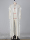 Solid Knit Tassel Hollow Out Long Coat  ZSD-0238