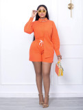 Solid Long Sleeve Shirt And Shorts 2 Piece Sets WY-6901