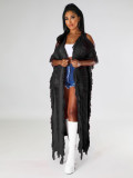 Solid Knit Tassel Hollow Out Long Coat  ZSD-0238
