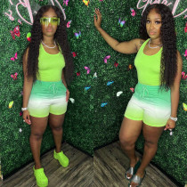 Casual Tank Top+Gradient Shorts Two Piece Sets GWDS-220511