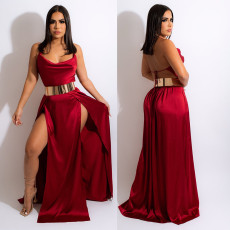 Sexy Backless Slit Maxi Dress(Without Belt) GOSD-OS6356