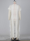 Solid Knit Tassel Hollow Out Long Coat  ZSD-0238