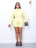 Solid Long Sleeve Shirt And Shorts 2 Piece Sets WY-6901