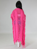 Solid Knit Tassel Hollow Out Long Coat  ZSD-0238