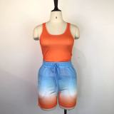 Casual Tank Top+Gradient Shorts Two Piece Sets GWDS-220511