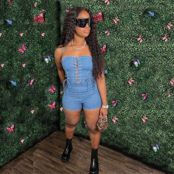 Chest Wrap Bandage Denim Rompers GWDS-220517