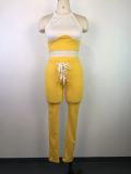 Ribbed Color Block Vest Tie Pencil Pants Two Piece Set GWDS-220502