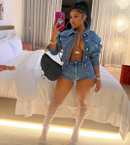 Denim Jacket And Shorts 2 Piece Sets MEM-88454