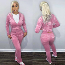Velvet Hooded Two Piece Pants Sets CH-8233
