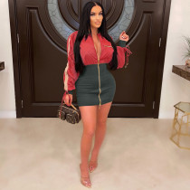 Long Sleeve Zip Colorblock Dress GWDS-220382