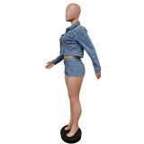 Denim Jacket And Shorts 2 Piece Sets MEM-88454