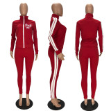 Pink Letter Print Zipper Sports 2 Piece Pants Sets XYF-9181