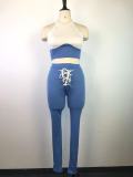 Ribbed Color Block Vest Tie Pencil Pants Two Piece Set GWDS-220502