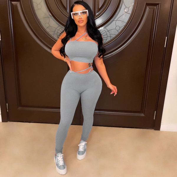 Solid Two Piece Pants Set GWDS-220459
