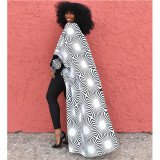 Plus Size Casual Printed Loose Long Cloak Coat GDYF-6943
