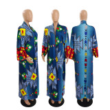 Plus Size Casual Printed Loose Long Cloak Coat GDYF-6943
