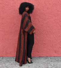 Plus Size Casual Printed Loose Long Cloak Coat GDYF-6943