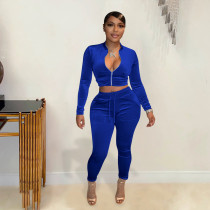 Solid Velvet Long Sleeve 2 Piece Pants Sets YD-8652