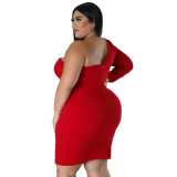 Plus Size Sexy One Shoulder Bodycon Dress NNWF-7629