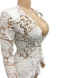 Sexy Hollow Out Long Sleeve Top And Shorts 2 Piece Sets BY-5986