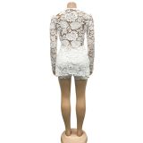 Sexy Hollow Out Long Sleeve Top And Shorts 2 Piece Sets BY-5986