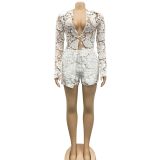 Sexy Hollow Out Long Sleeve Top And Shorts 2 Piece Sets BY-5986