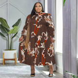 Plus Size Printed Long Sleeve Maxi Dress OSIF-22526