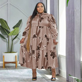 Plus Size Printed Long Sleeve Maxi Dress OSIF-22526