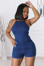 Plus Size Denim Backless Cross Strap Romper LX-3533