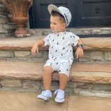 Kids Moon Print Short Sleeve Shorts Two Piece Set GYMF-YM066