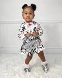 Kids Girls Printed Long Sleeve Hooded And Skirt Two Piece Set GYMF-YM076 