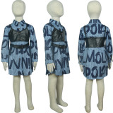 Kids Girls Letter Shirt + PU Leather Small Sling Two Piece Set GYMF-YM075