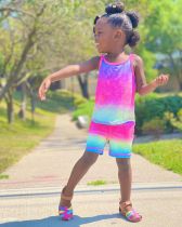 Kids Girls Casual Tie Dye Tank Top Shorts Set GYMF-YM064 