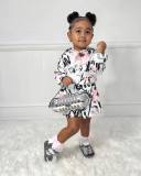 Kids Girls Printed Long Sleeve Hooded And Skirt Two Piece Set GYMF-YM076 